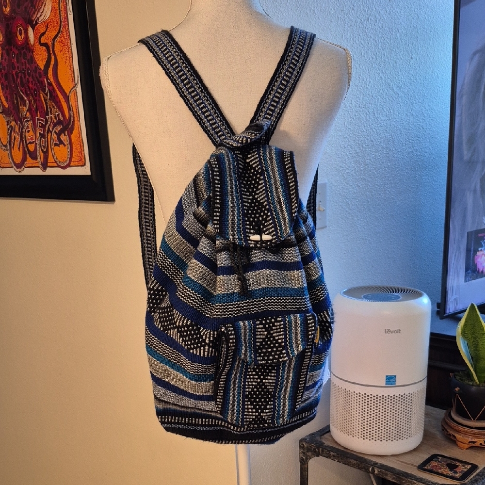 Pinzon Blue Canvas Drawstring Backpack - image 1